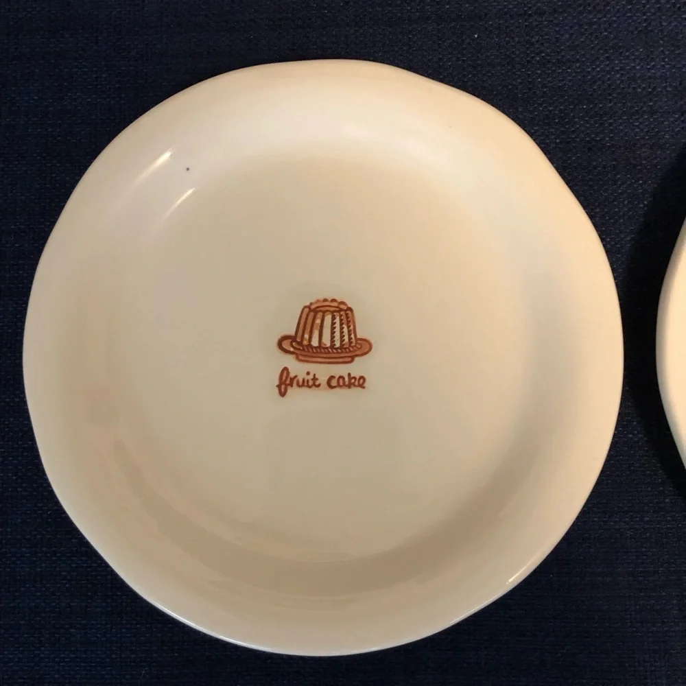 Williams Sonoma Cream Ceramic Dessert Plates with Baked-Goods Motifs, Set of 2